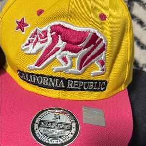 Vibrant Yellow and Pink California Republic Snapback Hat